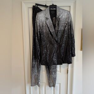 Eloquii Black and Silver Sequin Pant Suit